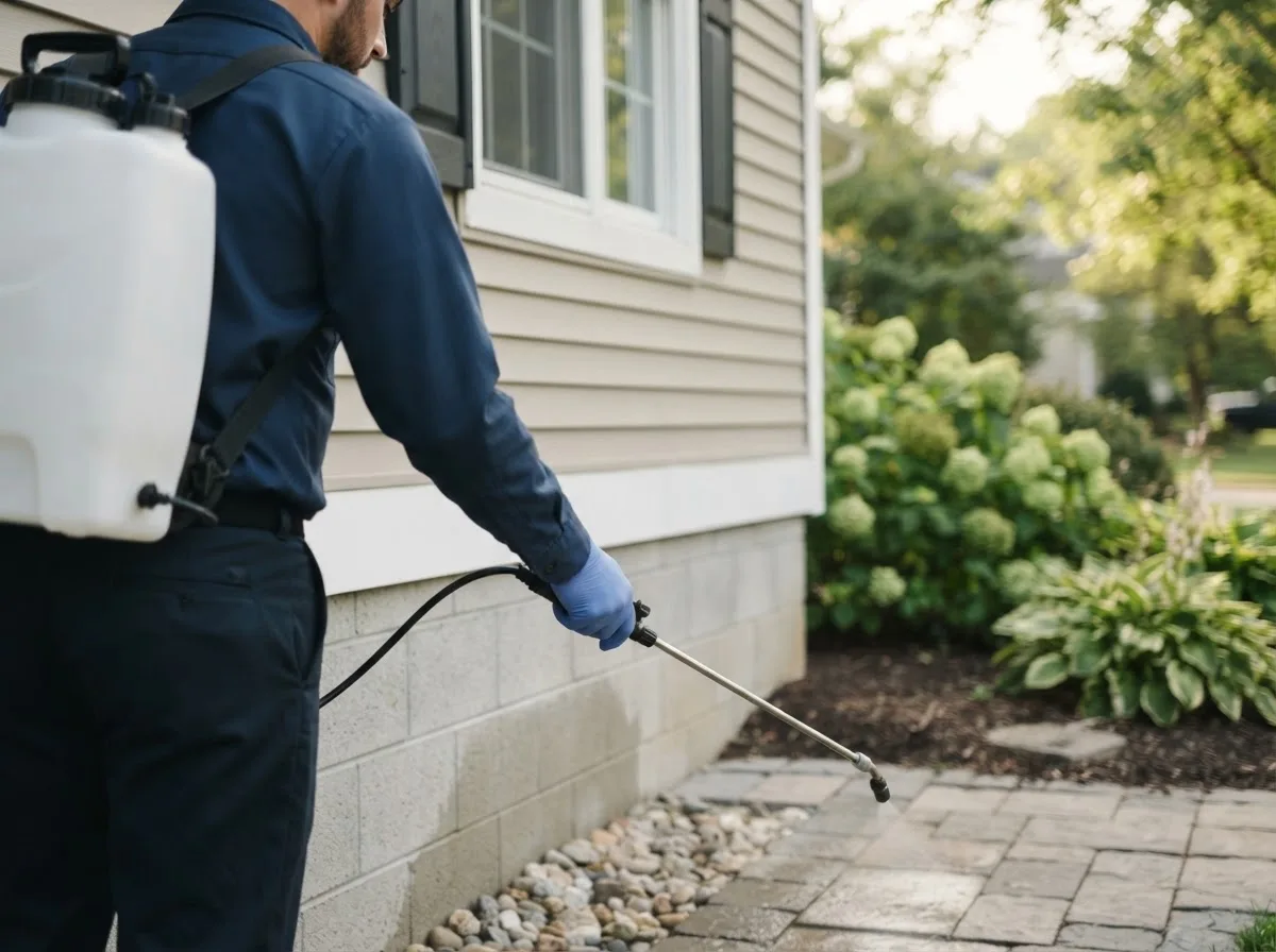 Pest control technician inspecting a home in Fisher, AR